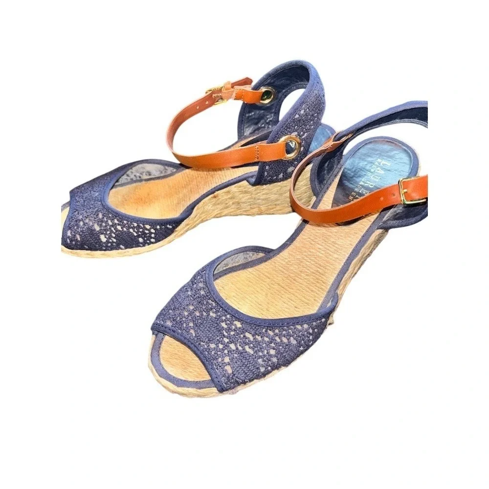 Lauren Ralph Lauren Wedge Espadrille Sandal Women Navy Lace Peep Toe 10 jute 3.5